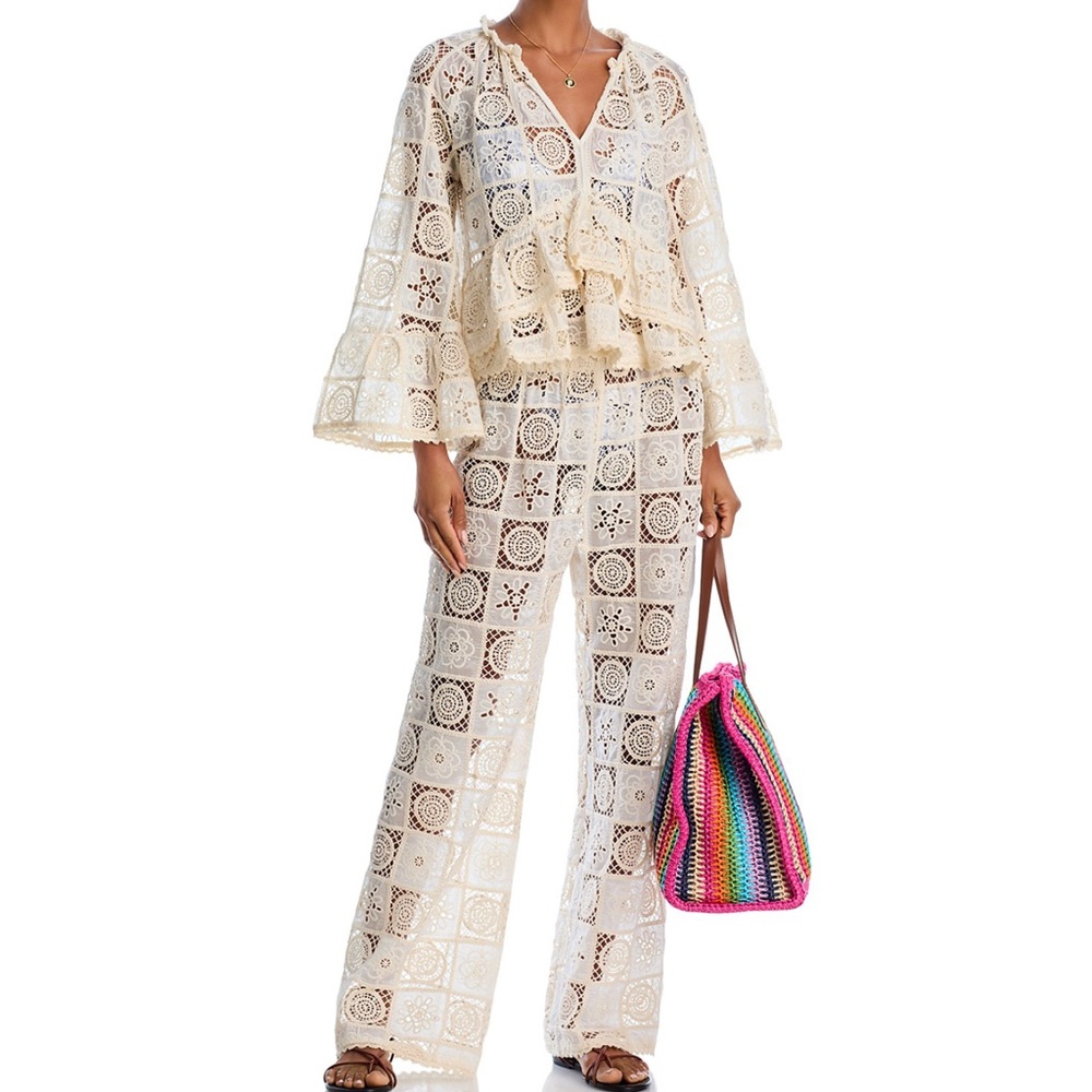 White lotus, aqua matching beach cover set